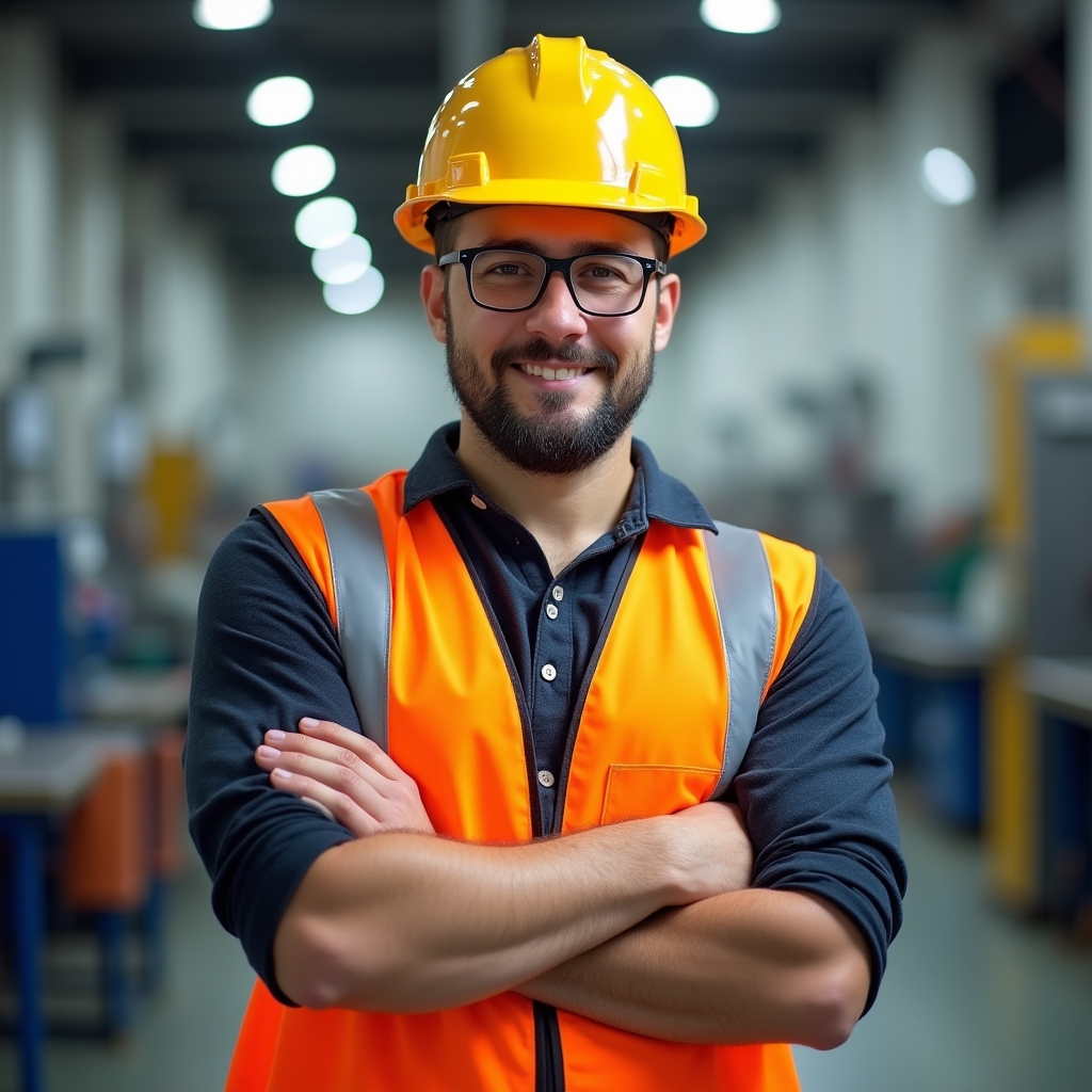 Рядовой работник в защитном снаряжении